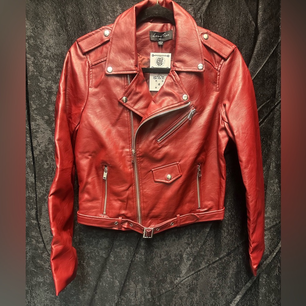 Red Vegan Leather Motorcycle Jacket